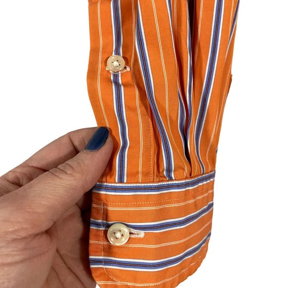 Ralph Lauren Classic Fit Orange, Blue, White Stripe Button Down Shirt Size 17 XL - Picture 2 of 9